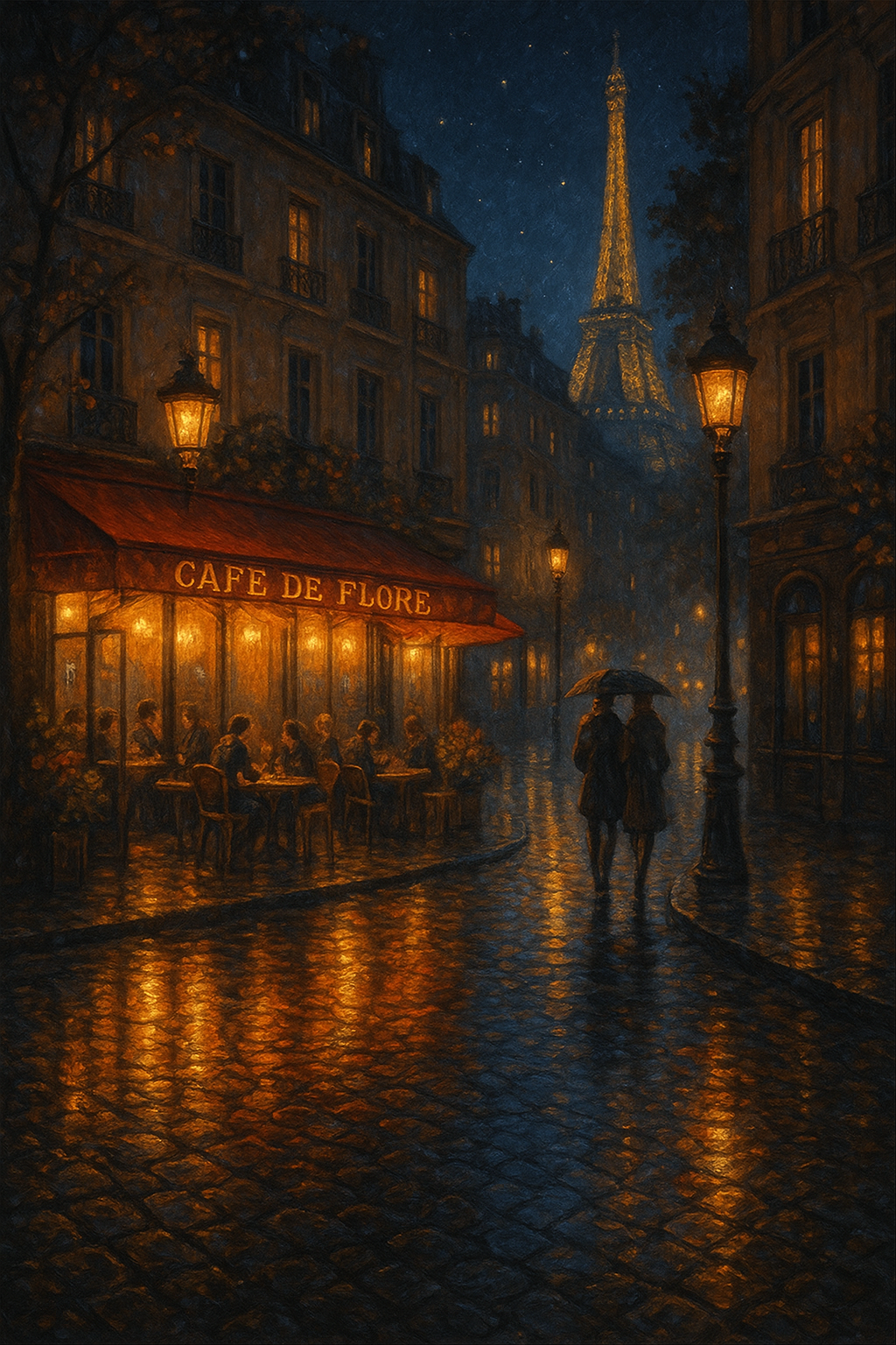 Romantic Paris Night Street Scene
